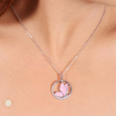 Sterling Silver Sparkling Silver Pink Wings Pendant Set