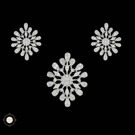 Sterling Silver Sparkling Silver Shimmer Bloom Pendant Set