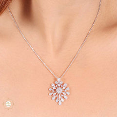 Sterling Silver Sparkling Silver Shimmer Bloom Pendant Set