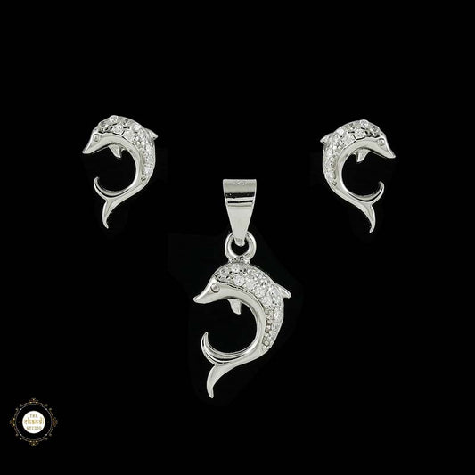 Sterling Silver Sparkling Silver Sparkle Fish Pendant Set