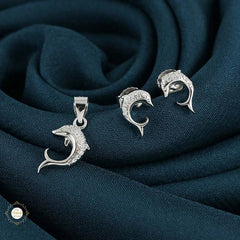 Sterling Silver Sparkling Silver Sparkle Fish Pendant Set