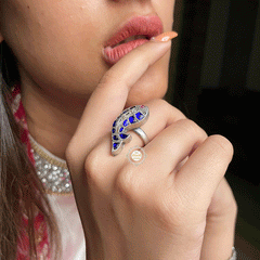 Kundan Delight Fish Ring (Blue)