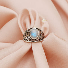 Rainbow Moonstone Semi Precious Stone Ring