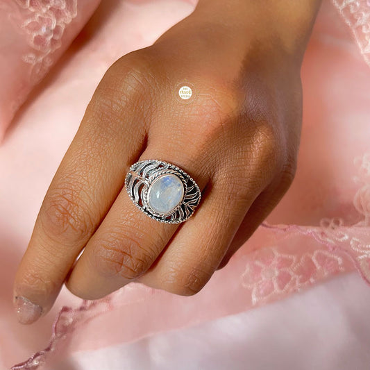 Rainbow Moonstone Semi Precious Stone Ring