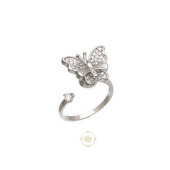 Sparkling Silver Rotating Butterfly Ring