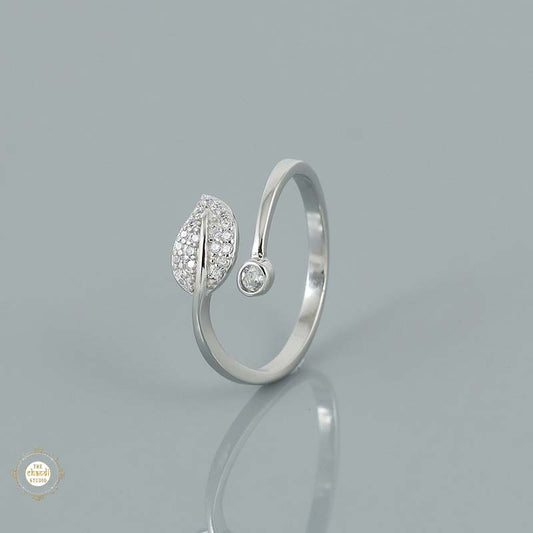 Sterling Silver Sparkling  Whispering Leaf Ring
