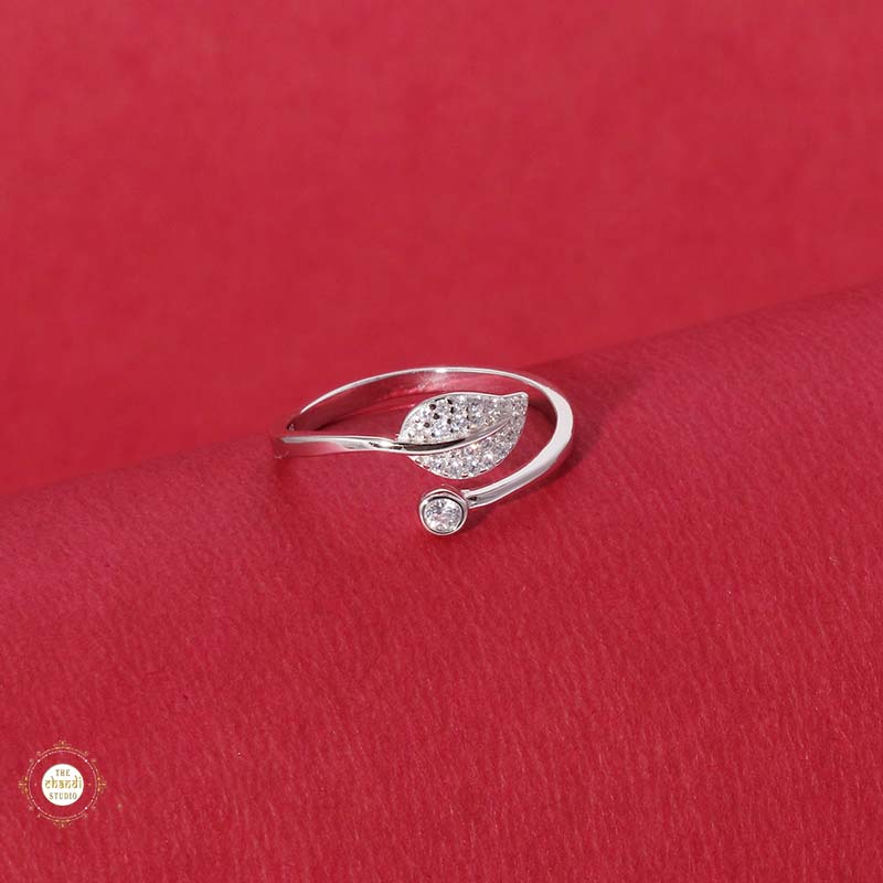 Sterling Silver Sparkling  Whispering Leaf Ring
