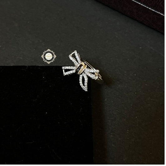 Sparkling Silver Ribbon Bow Ring