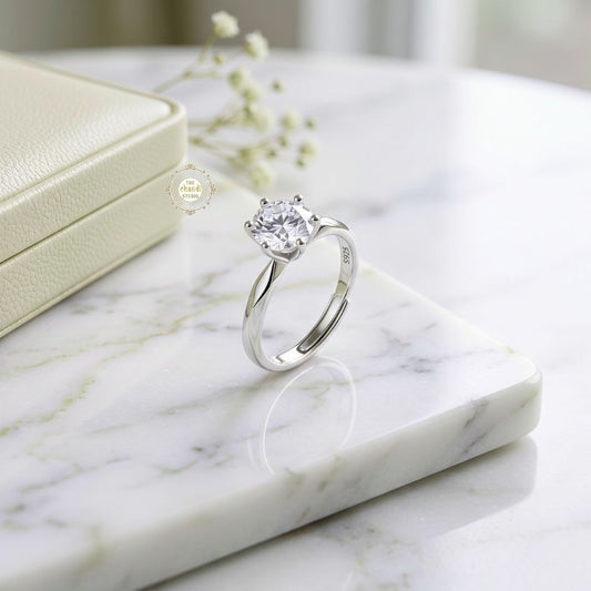Sparkling Silver Solitaire Ring