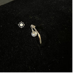 Sparkling Silver Pearl Drop Ring