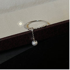 Sparkling Silver Pearl Drop Ring