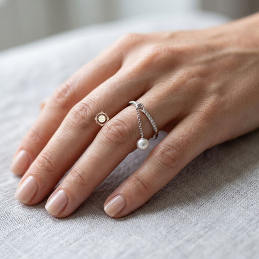 Sparkling Silver Pearl Drop Ring