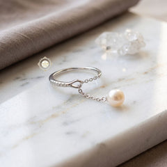 Sparkling Silver Pearl Drop Ring