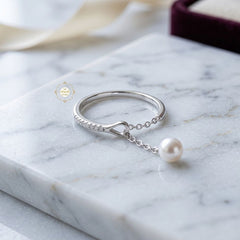 Sparkling Silver Pearl Drop Ring