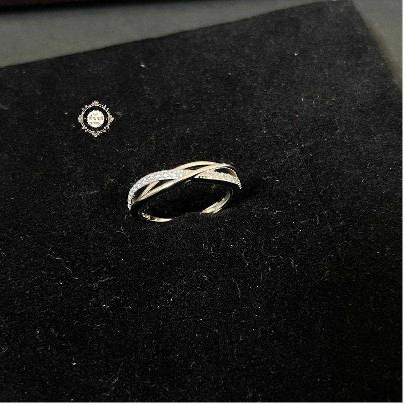 Sparkling Silver Criss Cross Ring