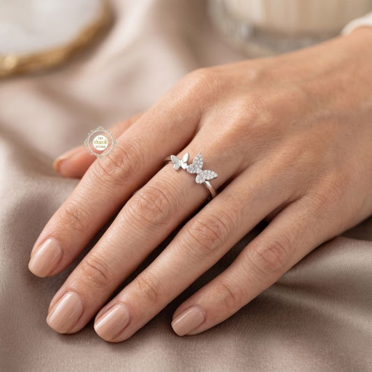 Sparkling Silver Butterfully Ring