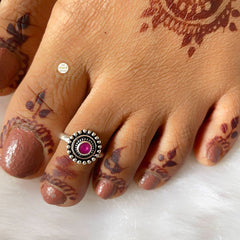 925 Solid Silver Round Rangoli Toe Ring