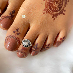 925 Solid Silver Round Rangoli Toe Ring