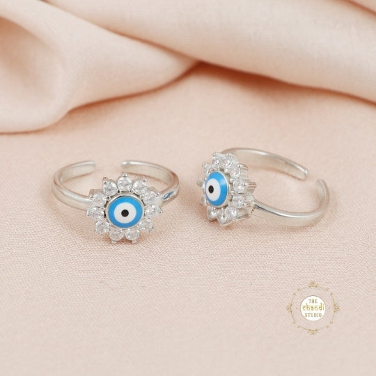 Sparkling Silver Evil Eye Toe Ring