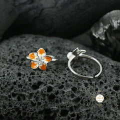 Sparkling Silver Enamel Floral Toe Ring