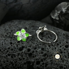 Sparkling Silver Enamel Floral Toe Ring