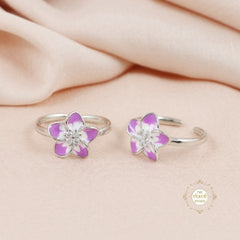 Sparkling Silver Enamel Floral Toe Ring