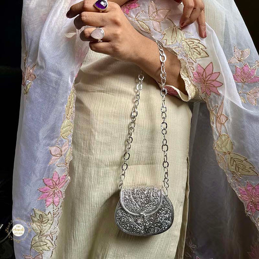 Shop Sterling Silver Mini Flower Statement Purse Online