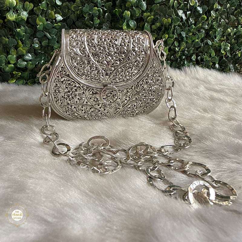 Buy Silver Mini Flower Statement Purse Online