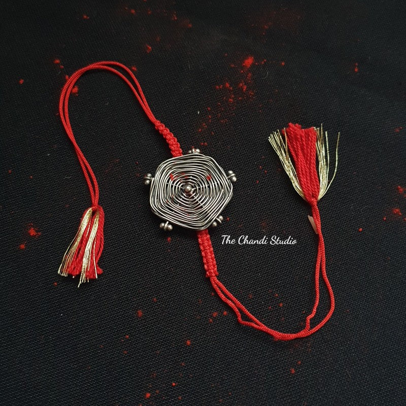 Sterling Silver Brooch Rakhi (Red Thread)