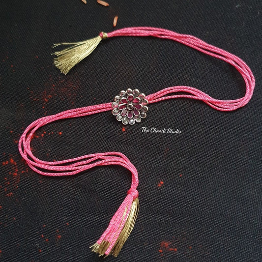 Sterling Silver Glass Stone Rakhi (Pink)