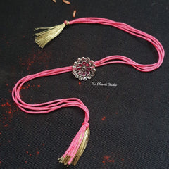 Sterling Silver Glass Stone Rakhi (Pink)