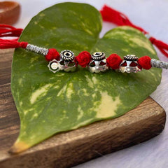 Sterling Silver Beads Rakhi (Red)