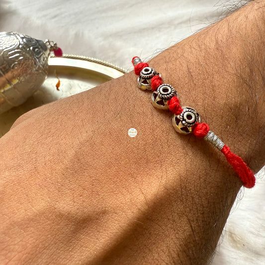 Sterling Silver Beads Rakhi (Red)