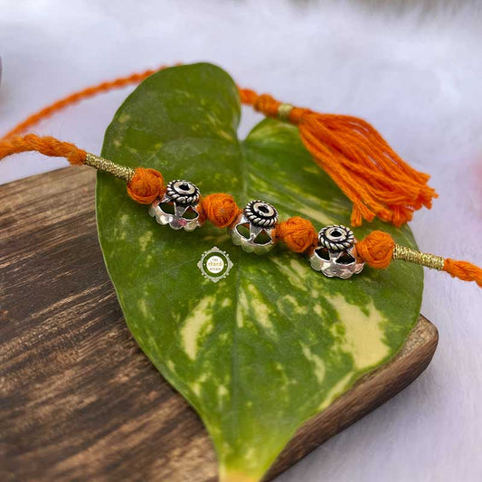 Sterling Silver Beads Rakhi (Orange)