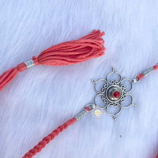 Sterling Silver Floral Paradise Rakhi (Coral)