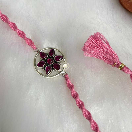 Sterling Silver Dreamy Floral Rakhi (Ruby)