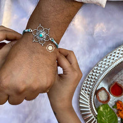 Sterling Silver Floral Paradise Rakhi (Turquoise)