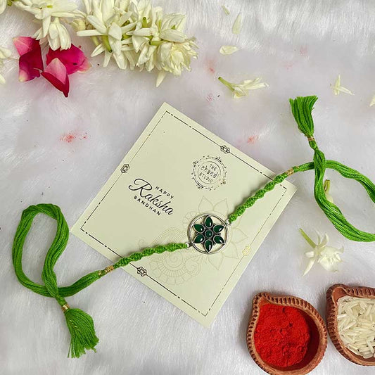 Sterling Silver Dreamy Floral Rakhi (Green)