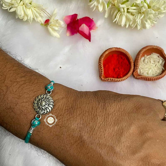 Sterling Silver Floral Chakra Rakhi (Turquoise)