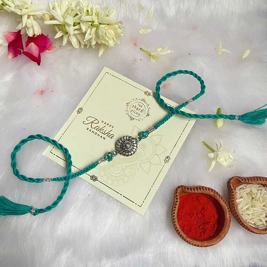 Sterling Silver Floral Chakra Rakhi (Turquoise)