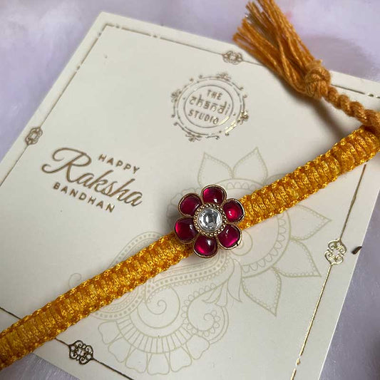 Sterling Silver Shahi Kundan Rakhi (Yellow) (Big)