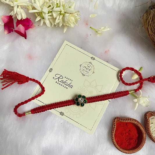 Sterling Silver Shahi Kundan Rakhi (Red) (Big)