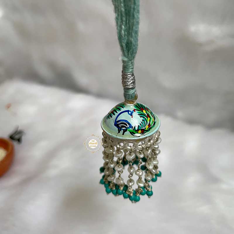 Sterling Silver Dancing Peacock Hand Painted Lumba Rakhi