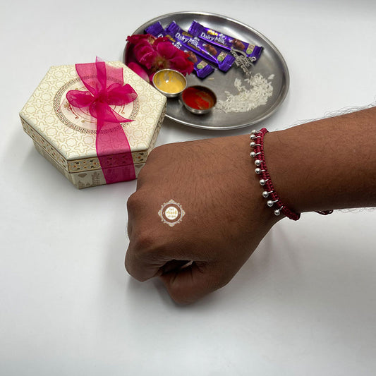 Sterling Silver Ghungroo Rakhi (Maroon)