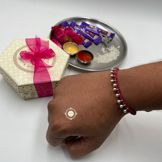 Sterling Silver Ghungroo Rakhi (Maroon)