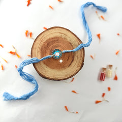 Sterling Silver Flower Meenakari Rakhi -Blue