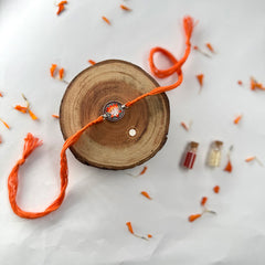 Sterling Silver Flower Meenakari Rakhi -Orange