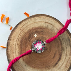 Sterling Silver Flower Meenakari Rakhi -Pink