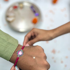 Sterling Silver Flower Meenakari Rakhi -Pink