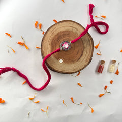 Sterling Silver Flower Meenakari Rakhi -Pink